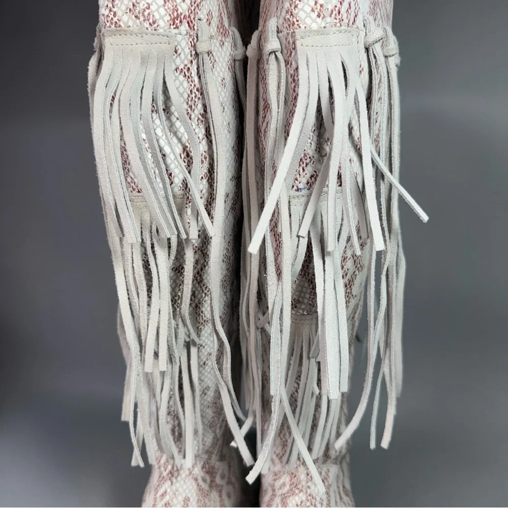 Dingo Kitty Kat Snake Print Fringe Tall Western Leather Boots like new